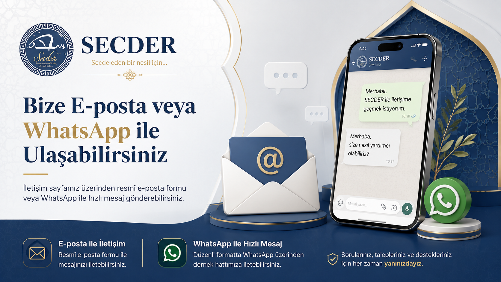 Bize e-posta veya WhatsApp ile ulaşabilirsiniz